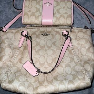 Coach Pink/Tan Crossbody with Matching Wallet